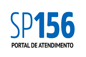 Imagem com fundo branco e letras em azul e preto
Texto: SP156 centralizado em azul e abaixo Portal de Atendimento em preto