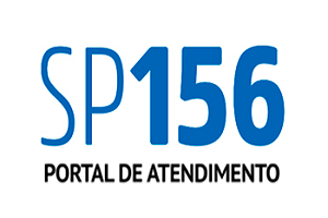 Imagem com fundo branco e letras em azul e preto
Texto: SP156 centralizado em azul e abaixo Portal de Atendimento em preto