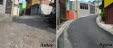 A Rua José Vidal antes e agora. Ela se soma as 16 ruas pavimentadas desde 2005.