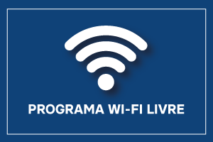 Ilustração com sinal de torre de transmissão de wi-fi. Abaixo a escrita: PROGRAMA WI-FI LIVRE