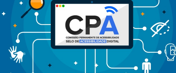 Imagem colorida com a logotipo da Comissão Permanente de Acessibilidade com os dizeres "Selo de acessibilidade digital"