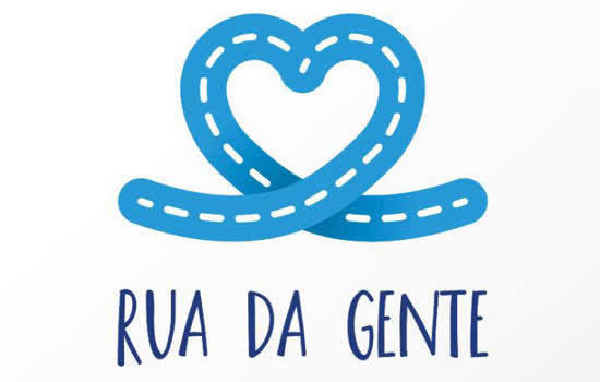 Imagem colorida mostra a logo do programa Rua da Gente em formato de um coração e pintado de azul com listras brancas, simbolizado uma rua.