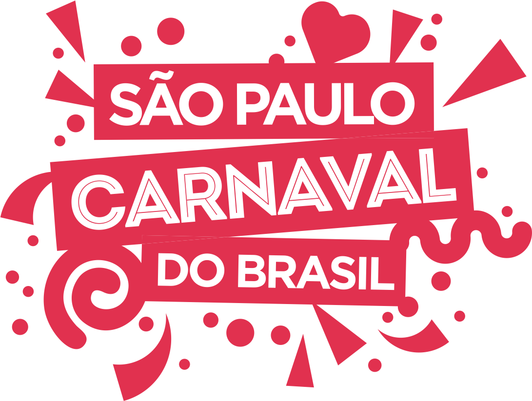 Banner escrito São Paulo CArnaval do Brasil, com detalhes de fogos de artificio em vermelho