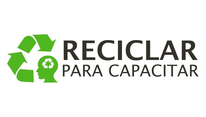 Banner com simbolo ecologico escrito, reciclar par capacitar