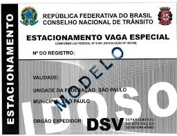 modelo de cartão do idoso para vaga especial do departamento de operação do sistema viário, DSV