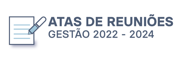 Ilustração a esquerda de uma folha e um lápis. A direita as escritas: ATAS DE REUNIÕES - GESTÃO 2022 / 2024