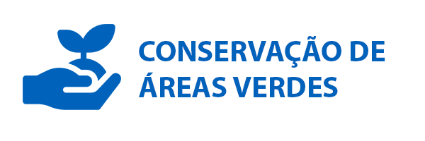 Ilustração de uma mão segurando duas folhas de vegetação. Ao lado a escrita: CONSERVAÇÃO DE ÁREAS VERDES