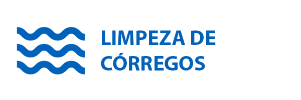 Ilustração de 6 ondas lineares e ao lado a escrita: LIMPEZA DE CÓRREGOS