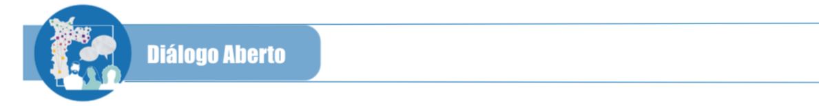 Ilustrações de uma rede de diálogos dentro de um círculo. Ao lado a escrita: DIÁLOGO ABERTO