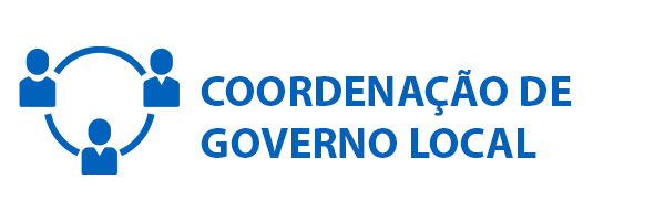 Silhueta de três pessoas formando um círculo por meio de setas. Ao lado a escrita: COORDENAÇÃO DE GOVERNO LOCAL