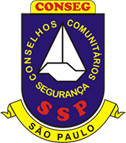 Ilustração de uma bandeira. Com estrita: Conseg, Conselho Comunitário de segurança SSP São Paulo