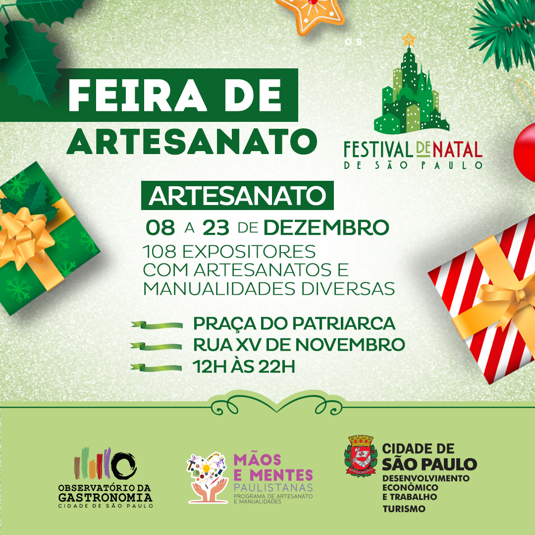 Região central de São Paulo recebe feira de artesanato em comemoração à  chegada do Natal | Secretaria Municipal de Desenvolvimento Econômico  Trabalho | Prefeitura da Cidade de São Paulo