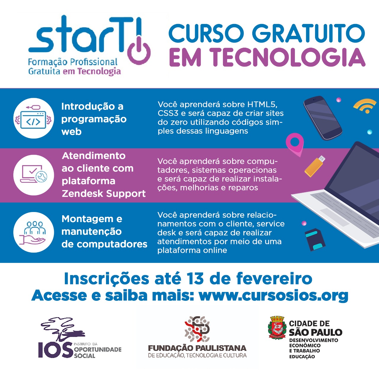 Estão abertas as inscrições para curso gratuito e online que auxilia a  ingressar no mercado de trabalho