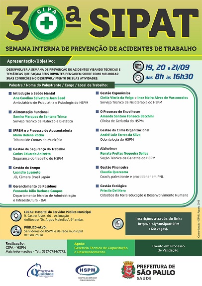 Banner informativo da 30ª SIPAT. As informações estão descritas no texto