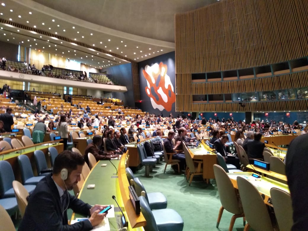 auditório da ONU com mais de cem pessoas. 