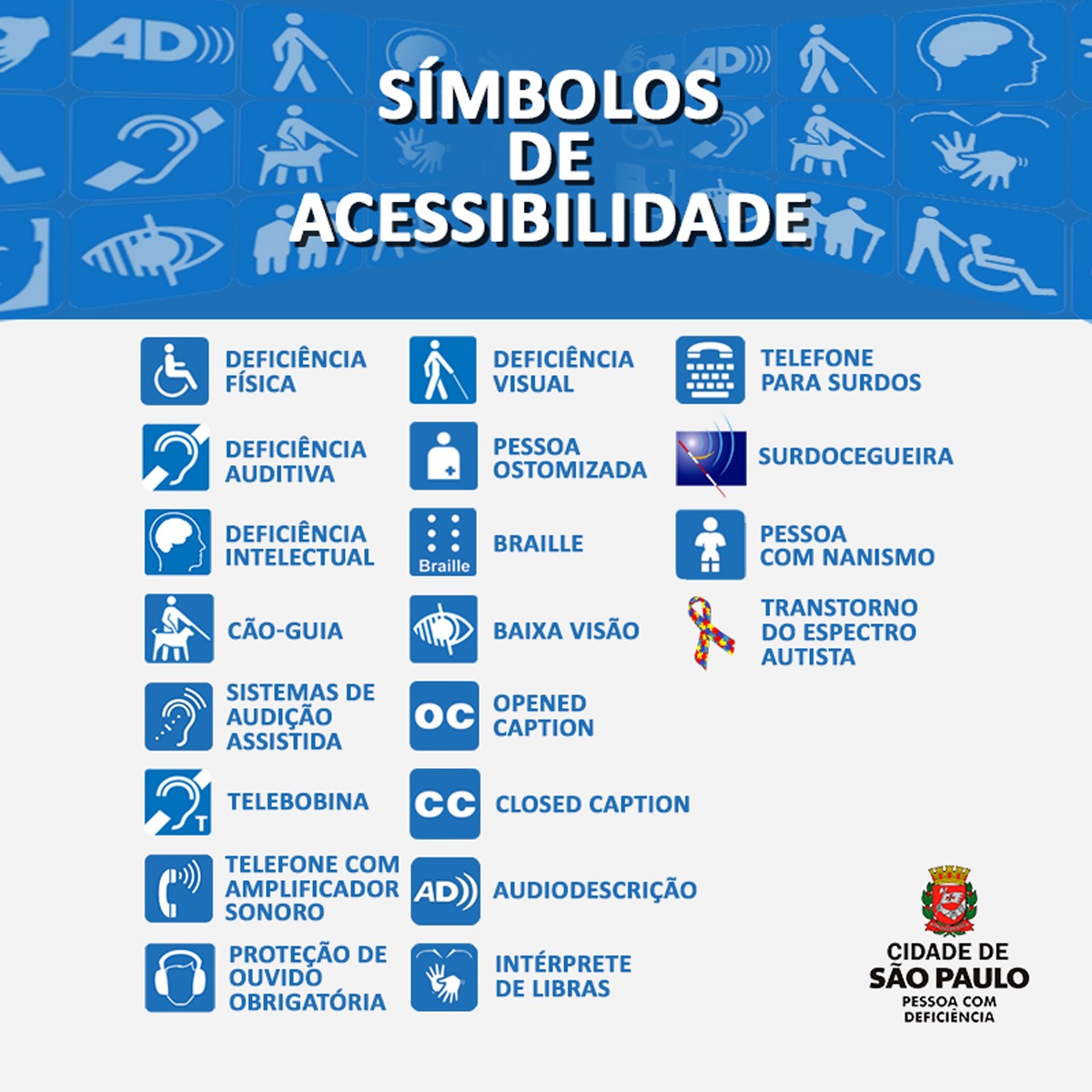 arte com todos os símbolos de acessibilidade.