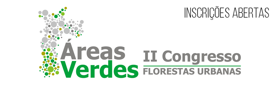 Arte com fundo branco, com o logo do II Congresso de Áreas Verdes e os dizeres "Inscrições Abertas" aplicados.