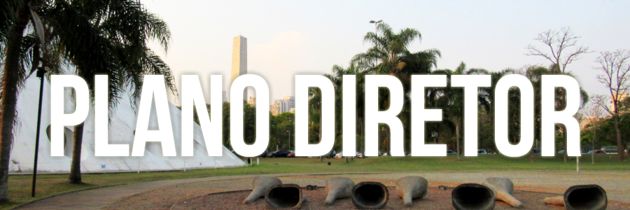 Fotografia do Parque Ibirapuera com o termo "Plano Diretor" aplicado sobre a imagem.