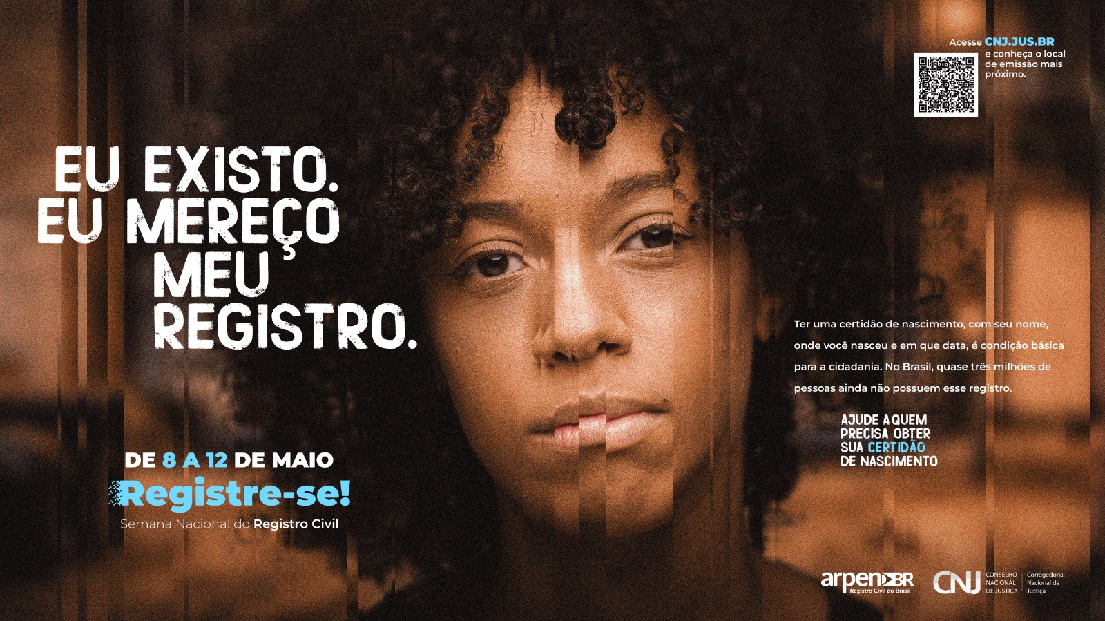 Arte com a foto do rosto de uma pessoa centralizada. Na imagem, há um efeito de dessincronização no rosto. Em destaque, à esquerda, há o texto: 