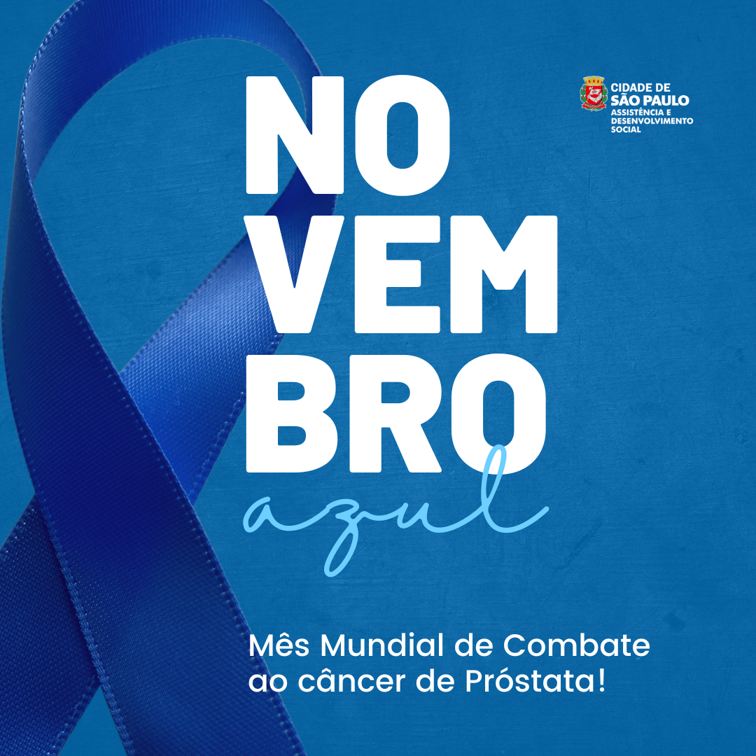 Arte comum laço azul atrás de nome da campanha Novembro Azul