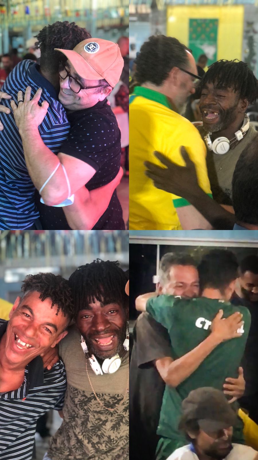 Quatro fotos com pessoas se abraçando