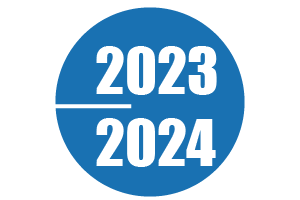 Ilustração - Círculo azul escrito em branco 2023 / 2024
