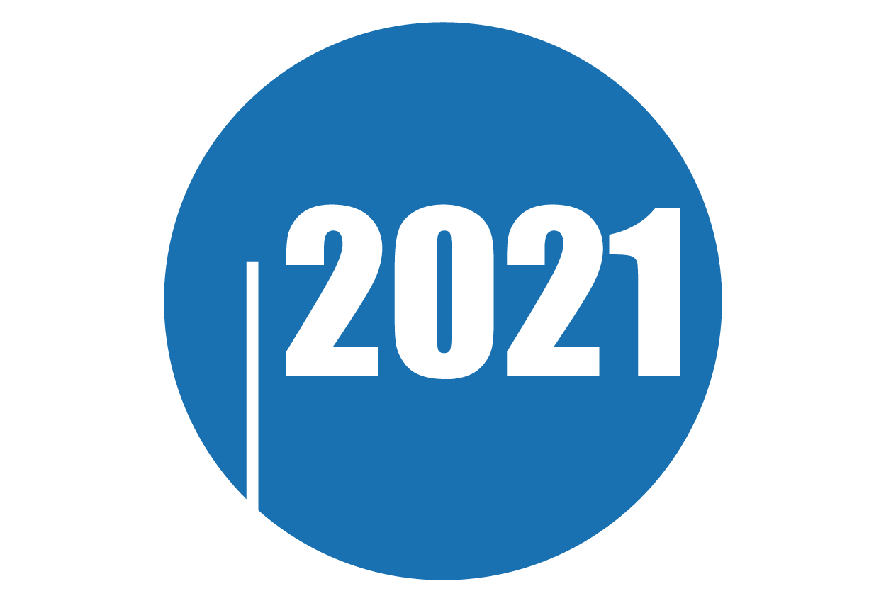 Ilustração - Círculo azul escrito em branco “2021”