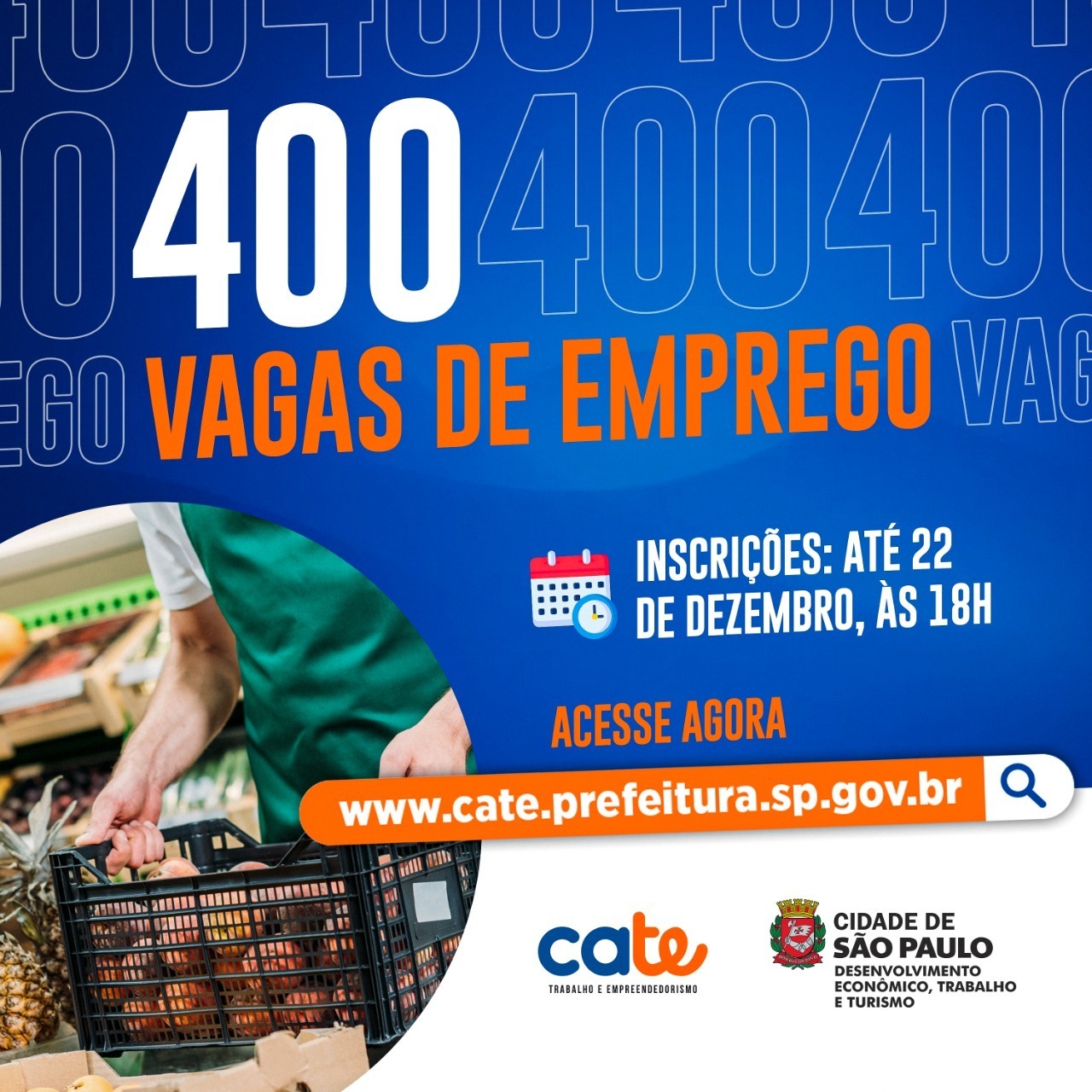 Cate tem mais de 400 vagas para processo seletivo antes do Natal |  Secretaria Municipal de Desenvolvimento Econômico Trabalho | Prefeitura da  Cidade de São Paulo