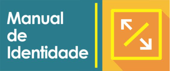 imagem com os dizeres "manual de identidade" a esquerda, e a direita um quadrado amarelo contendo dentro duas setas apontando para as extremidades superior esquerda e inferior direita