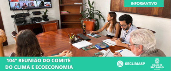 Imagem de capa com foto da reunião, mostrando os participantes que estavam presentes e os que estavam online. A imagem contém o título da notícia.