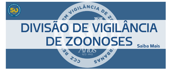 Fundo e título azul e símbolo comemorativo dos 50 anos da dvz em branco no fundo e no canto superior esquerdo.