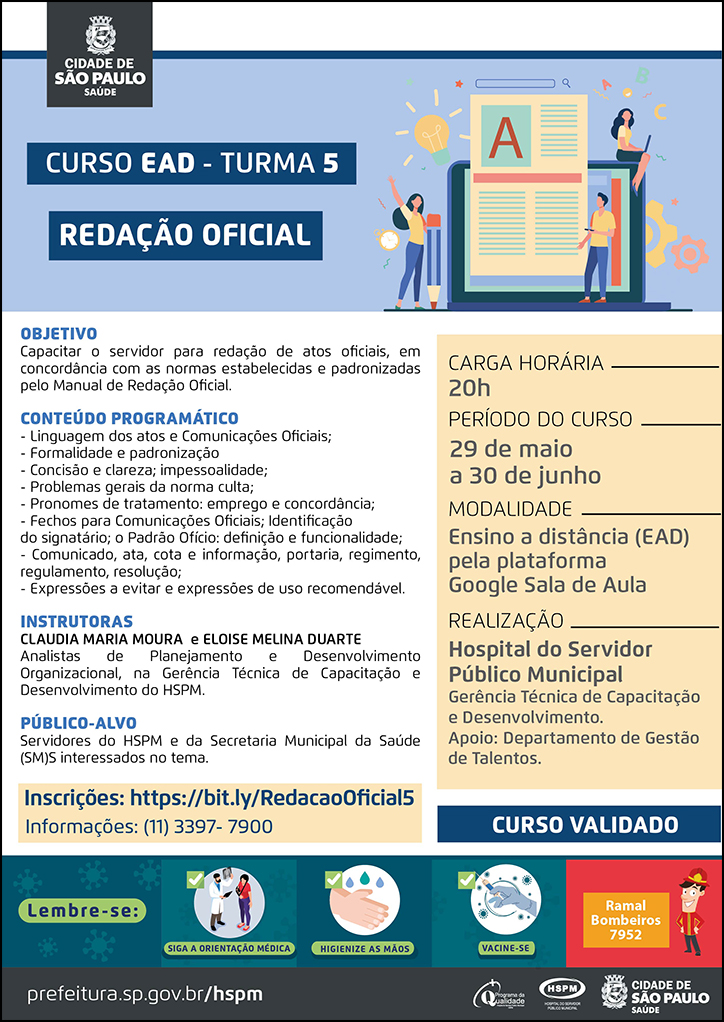 Cartaz com informações do curso