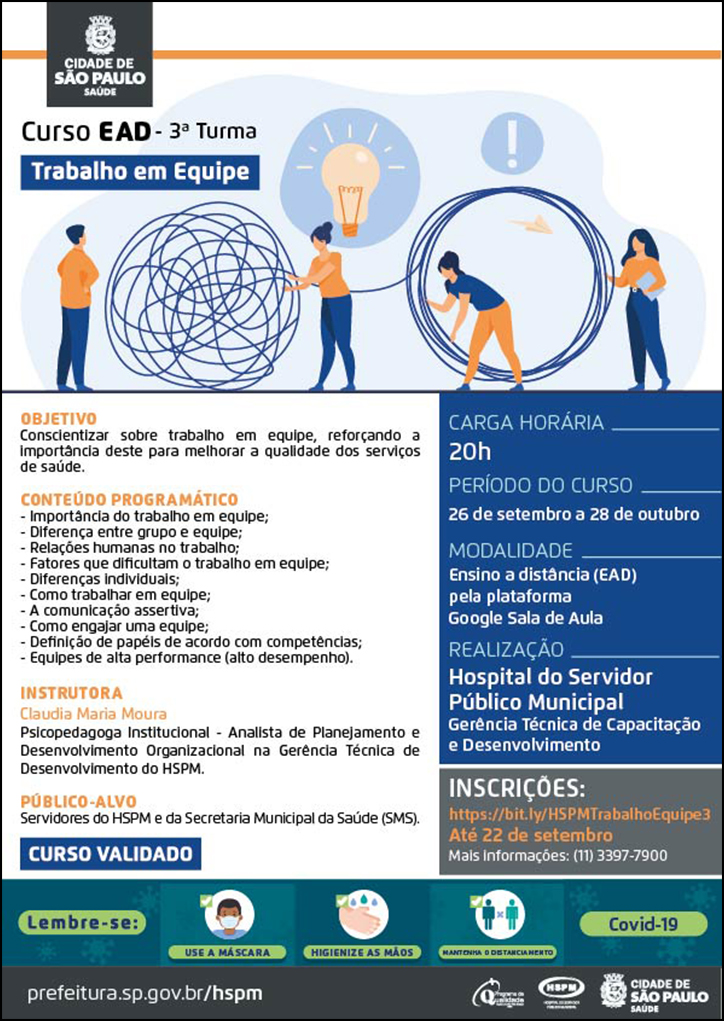 Cartaz com programação do Curso EAD Trabalho em Equipe