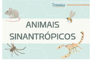 fundo verde água; imagem de animais: rato, abelha, escorpião, aranha; título cinza, símbolo da covisa no canto superior direito.