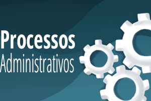 Fundo azul - imagem de engrenages - texto Processos Administrativos