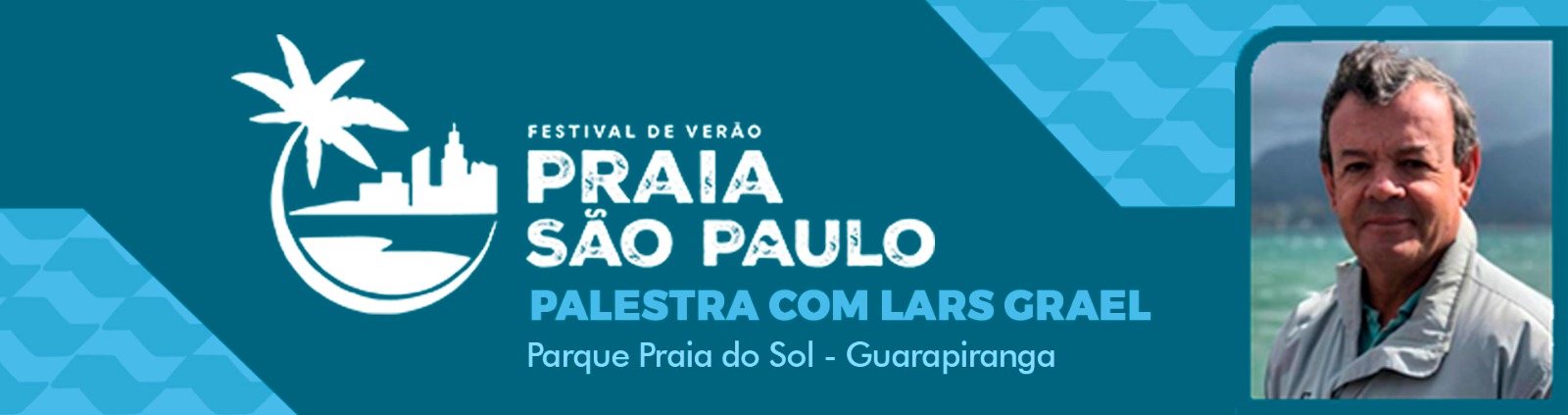 Na imagem, arte da palestra do velejador e medalhista olímpico Lars Grael no 2º Festival Verão Praia São Paulo.