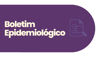 banner com fundo roxo e texto "Boletim Epidemiológico" ao centro, com uma ilustração de um a lupa e uma folha em marca d'água no canto direito.