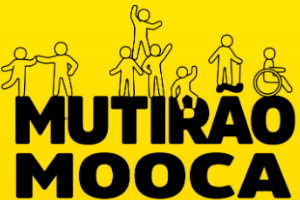 Fundo amarelo com 8 bonecos ilustrados em cima do nome "Mutião Mooca"