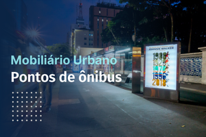 Imagem retrata novo modelo de abrigo de ponto de ônibus se São Paulo com a pergunta "Como solicitar a manutenção, conserto, limpeza ou implantação dos pontos de ônibus?"