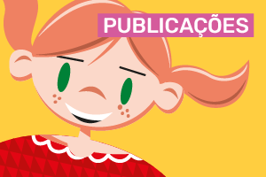 Menina loira de maria chiquinha e vestido vermelho com o título Publicações