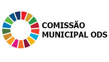 Imagem de um círculo com a cores rosa, amarelo, laranja, bege, azul e verde, ao lado a seguinte escrita em preto "COMISSÃO MUNICIPAL ODS".