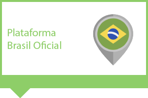 A arte possui fundo branco e detalhe nas laterais formando uma moldura na cor verde. No canto superior esquerdo está escrito em letras verdes Plataforma Brasil. À direita há um ícone de localização com a bandeira do Brasil no centro.