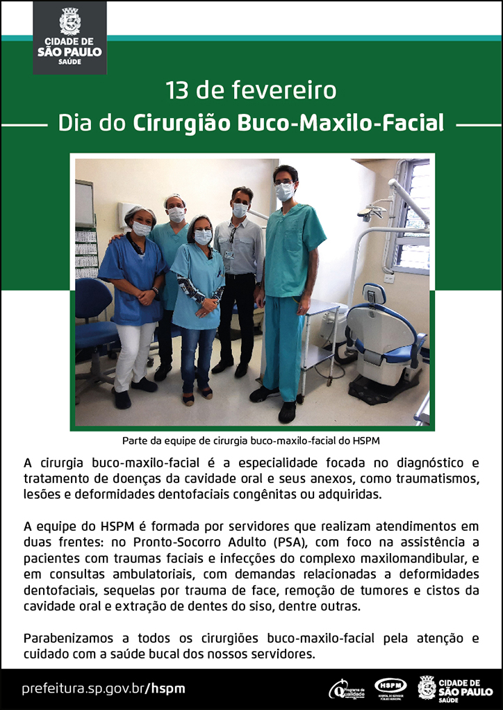 Cartaz com parte da equipe de cirurgiões buco-maxilo-facial