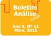 O fundo está em laranja com os escritos " Boletim Análise CEinfo", e a data de publicação "Maio, 2015" em branco.