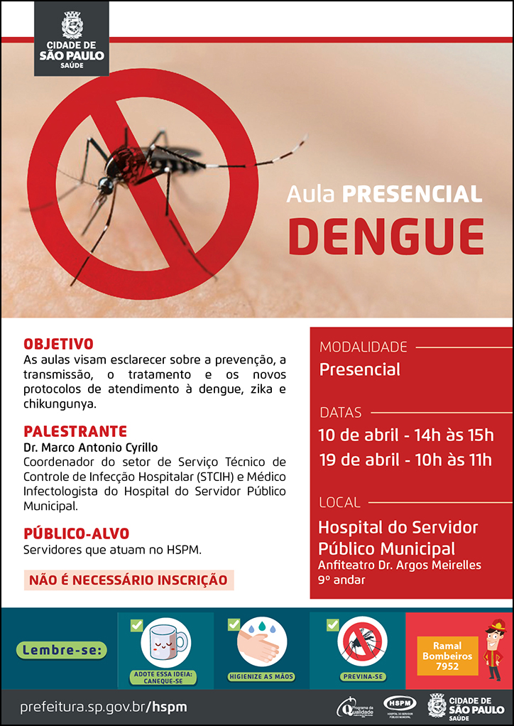 Cartaz sobre a aula presencial de dengue