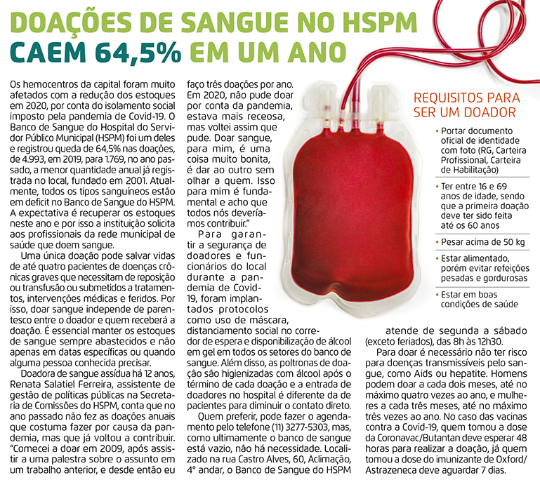 Texto sobre o banco de sangue do HSPM
