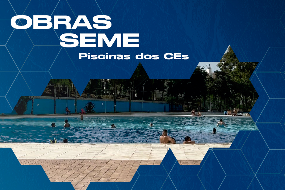 Na imagem, arte de divulgação de reformas de piscinas dos Centros Esportivos.