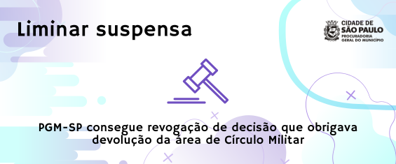 Fundo branco com texto na cor preta, com mechas nas cores azul e roxo. Símbolo de martelo jurídico centralizado.