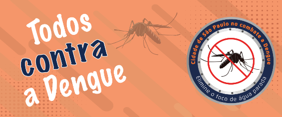 fundo laranja, brasão da luta contra a dengue, titulo na cor branca, ilustração de um mosquito
