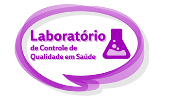 botão no formato de uma caixa de diálogo na cor roxa, fundo na cor branca, titulo na cor roxa, ilustração de um tubo de ensaio.